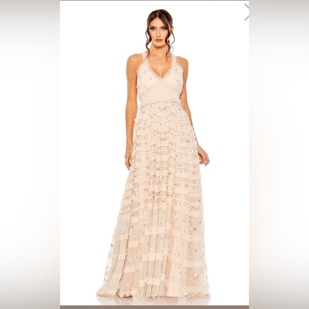 Mac Duggal 8037 halter neckline ruffle dress size 6
